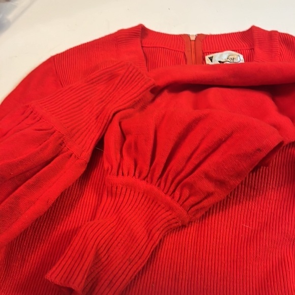 Aristo Kat Knit Dress Sz 14 Long Red/Orange Wool/Acrylic Back Zip - Picture 7 of 12